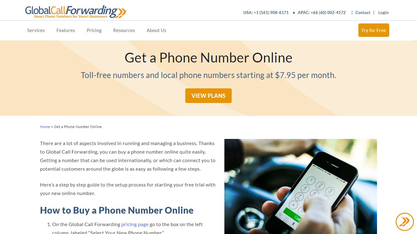Get a Phone Number Online | Online Phone Numbers - Global Call Forwarding